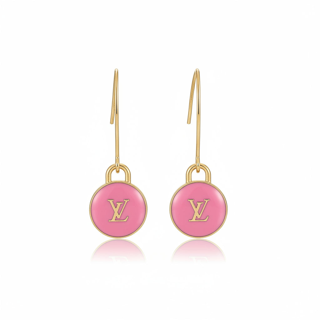 Pink Signature Charm Marquise Hook Earrings
