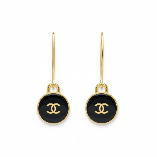 Black Signature Charm Marquise Hook Earrings