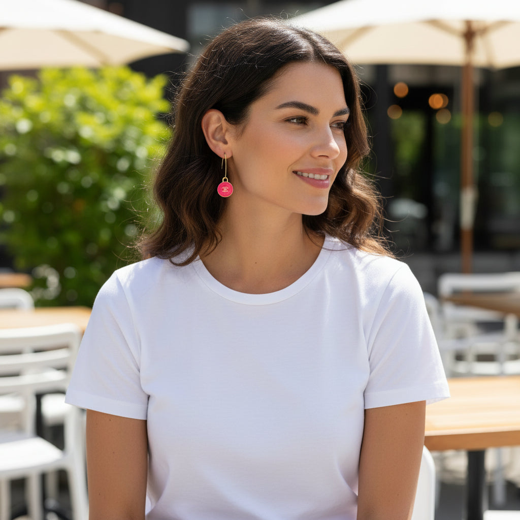 Hot Pink Signature Charm Marquise Hook Earrings