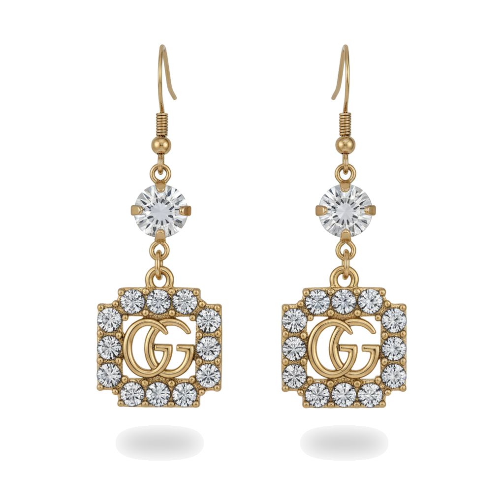 Crystal Top Pave GG Charm Drop Earrings