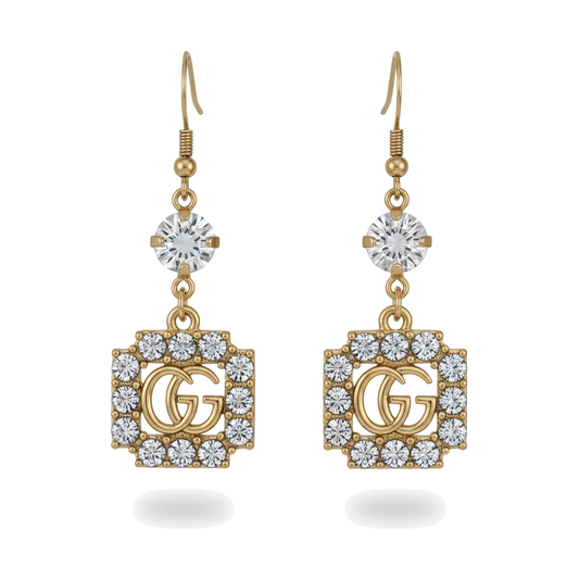 Crystal Top Pave GG Charm Drop Earrings