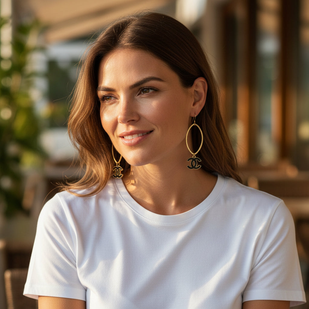 Noir Leather Oval Drop Earrings