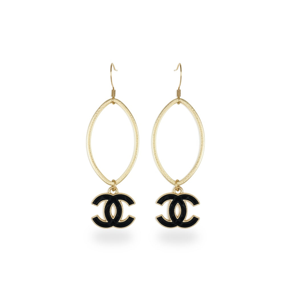 Noir Leather Oval Drop Earrings