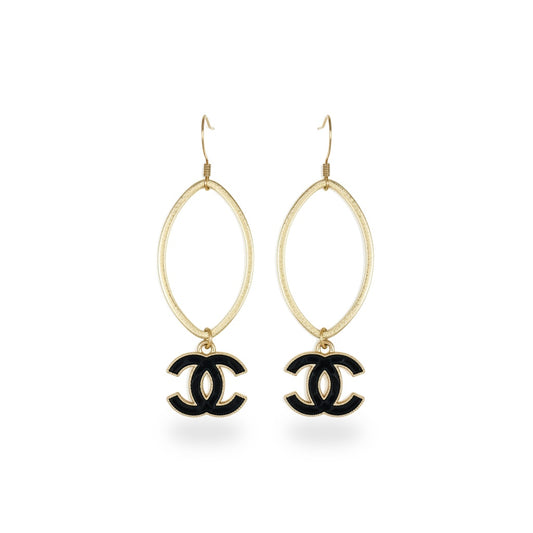 Noir Leather Oval Drop Earrings