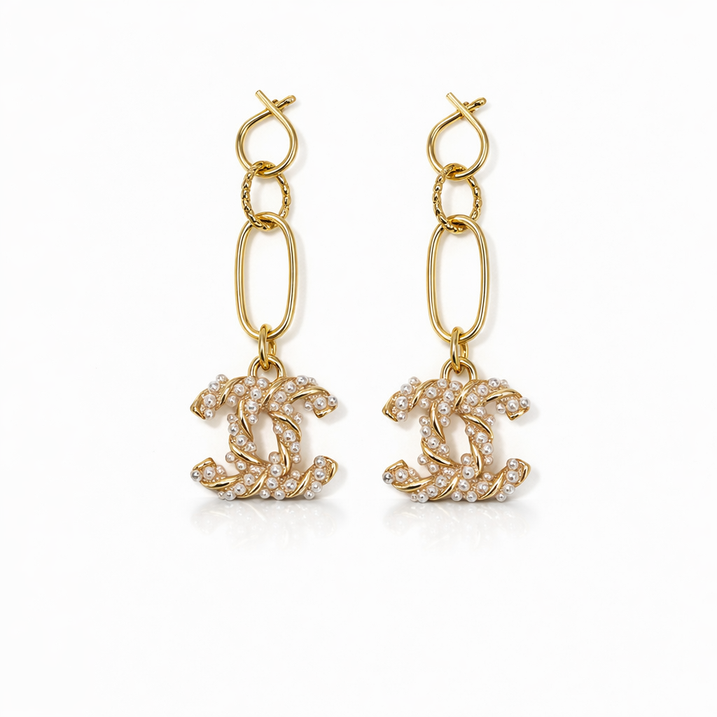 Pearl-Kissed Chain Link Drop Earrings