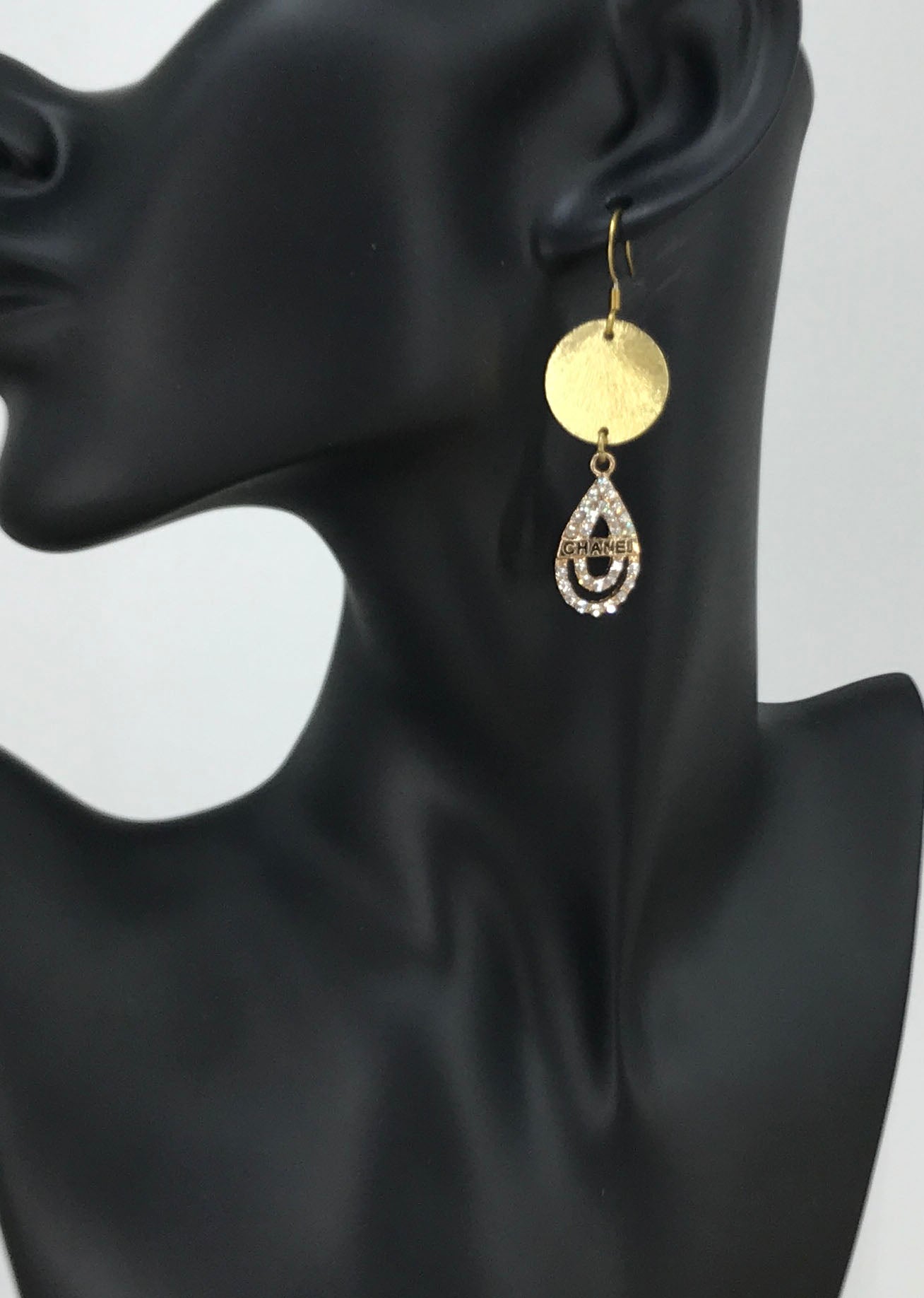 Brushed Disc Teardrop Charm Drop Earrings