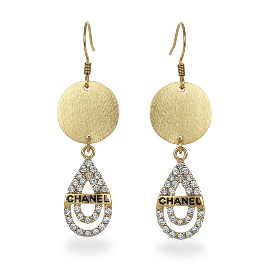 Brushed Disc Teardrop Charm Drop Earrings