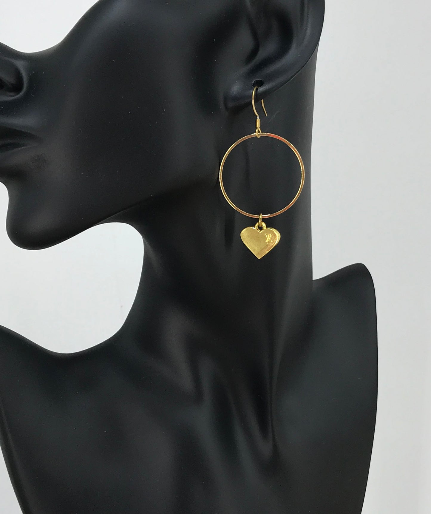 Golden Heart Charm Hoop Earrings