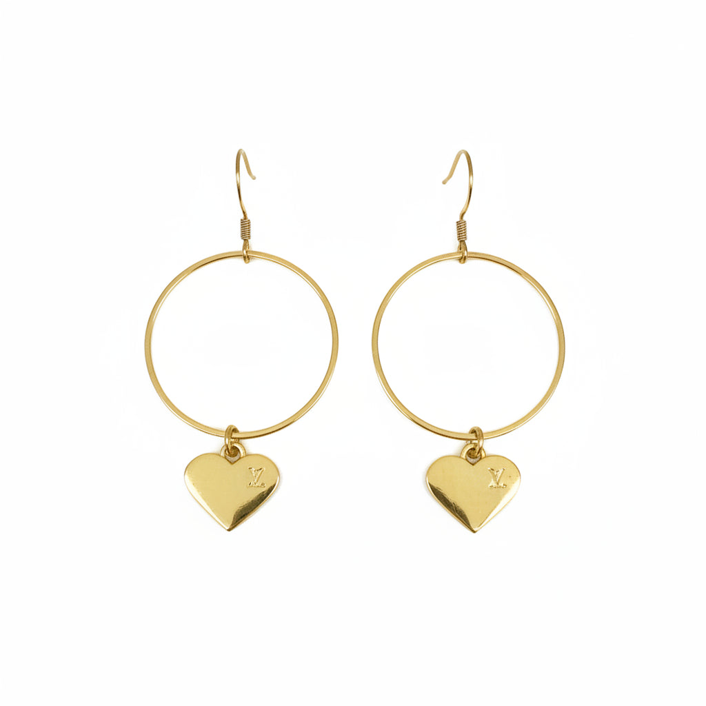 Golden Heart Charm Hoop Earrings
