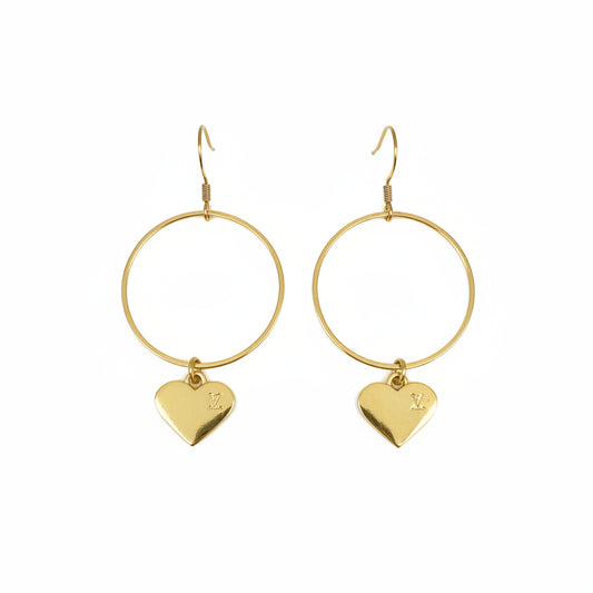 Golden Heart Charm Hoop Earrings
