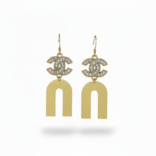Rhinestone Charm Brushed U Drop Earrings