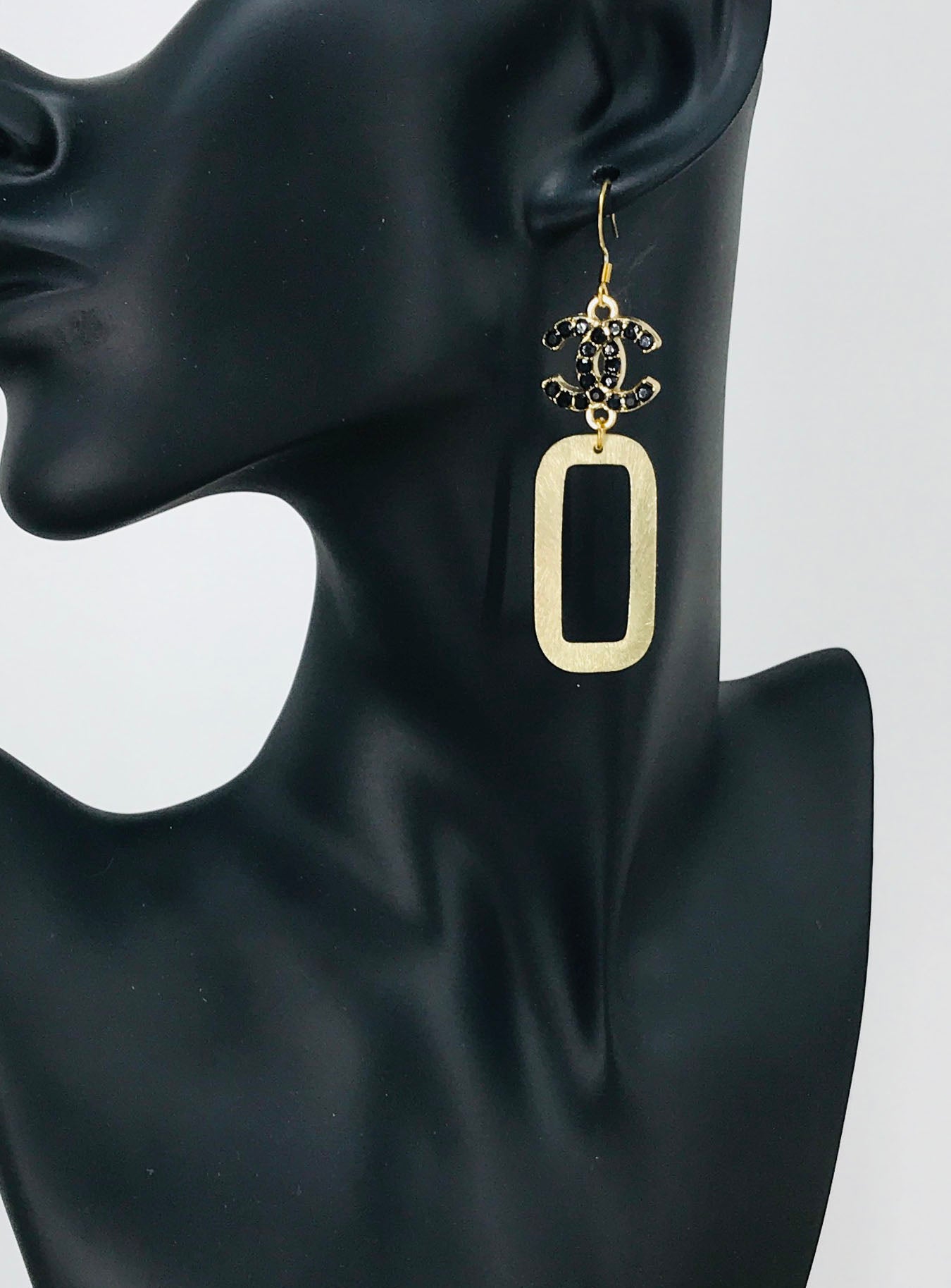 Noir Rhinestone Charm Brushed Rectangle Drop Earrings