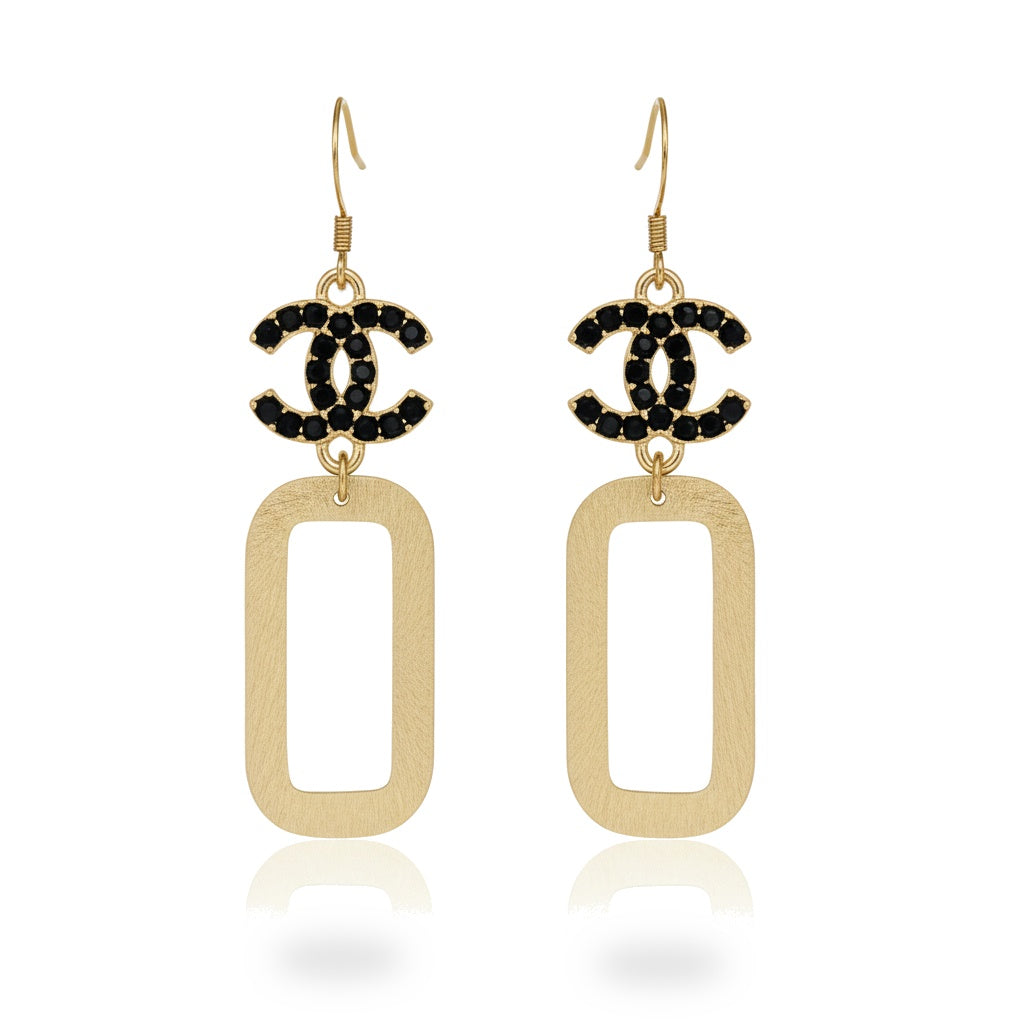 Noir Rhinestone Charm Brushed Rectangle Drop Earrings
