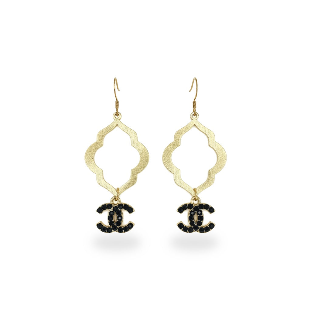 Noir Sparkle Quatrefoil Drop Earrings