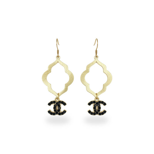 Noir Sparkle Quatrefoil Drop Earrings