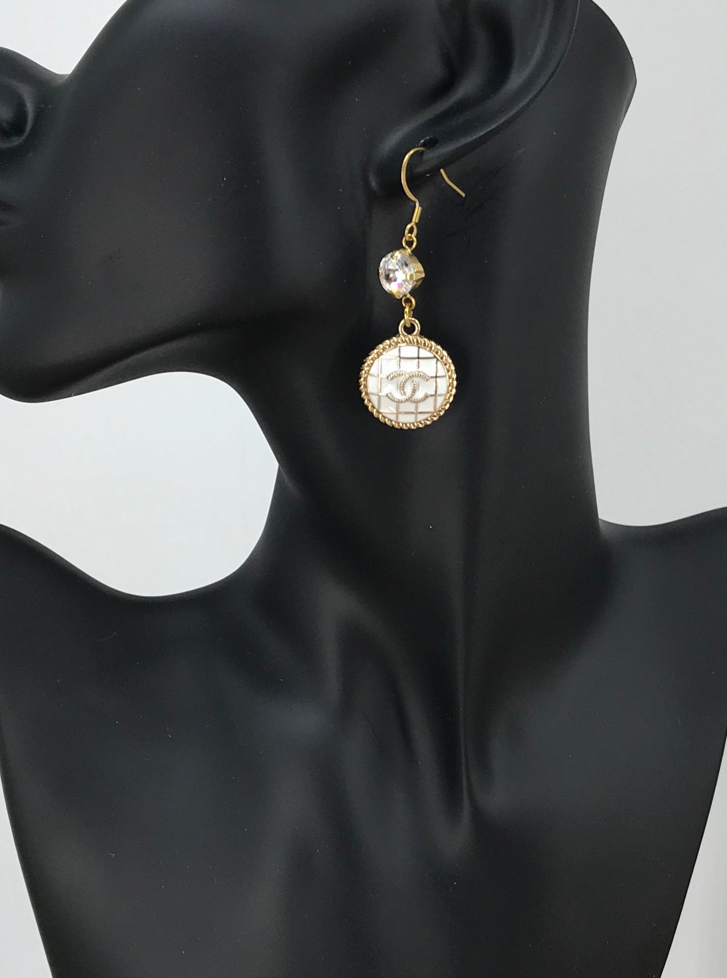 Crystal Top Ivory Signature Charm Drop Earrings