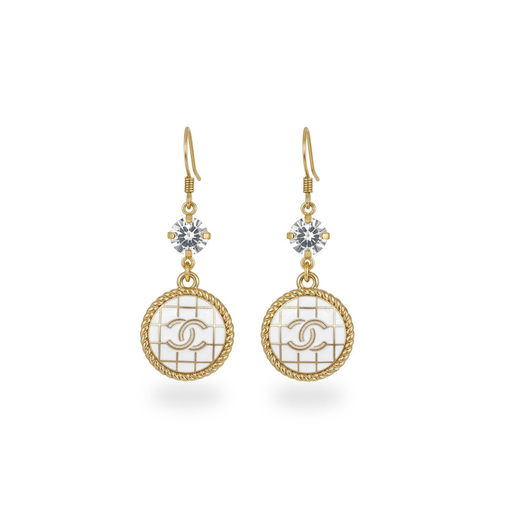 Crystal Top Ivory Signature Charm Drop Earrings