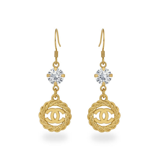 Crystal Top Braided Signature Charm Drop Earrings