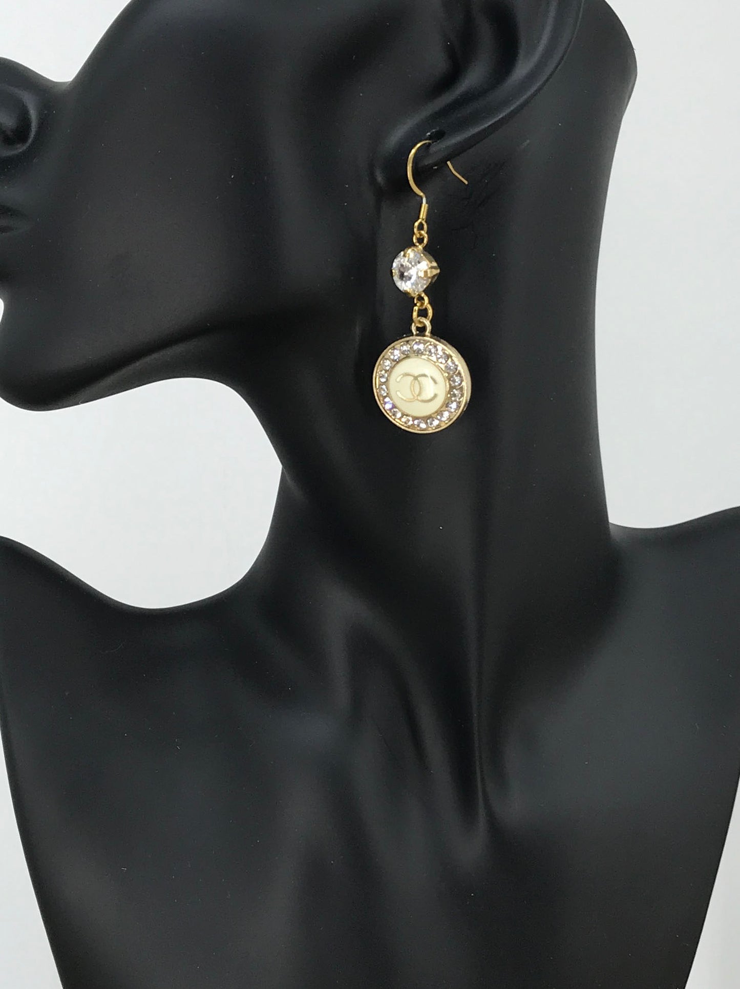 Crystal Top Pave Halo Signature Charm Drop Earrings
