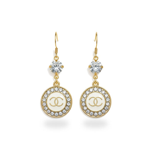 Crystal Top Pave Halo Signature Charm Drop Earrings