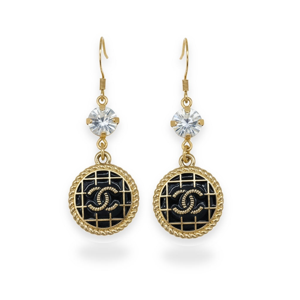 Crystal Top Noir Signature Charm Drop Earrings