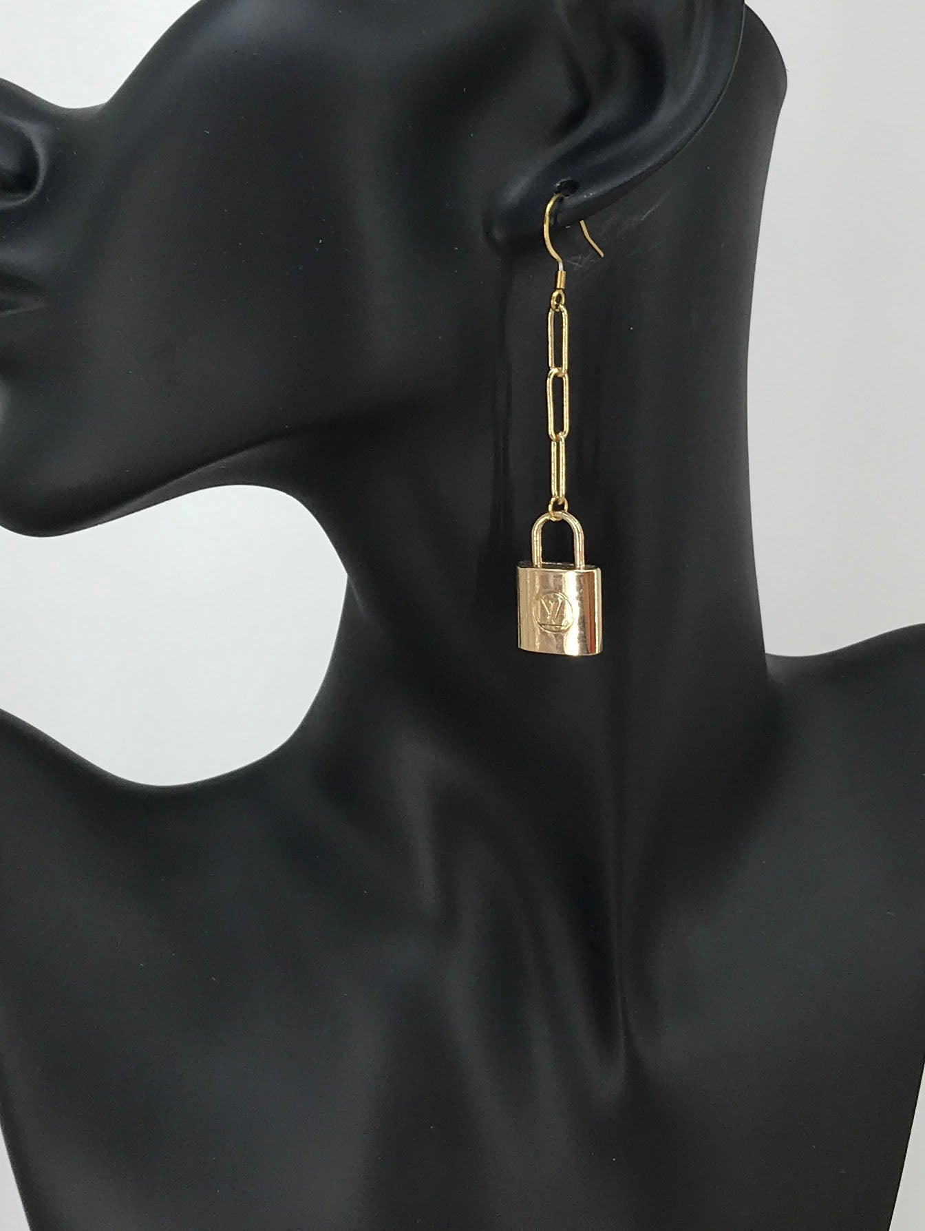 Golden Lock Link Drop Earrings
