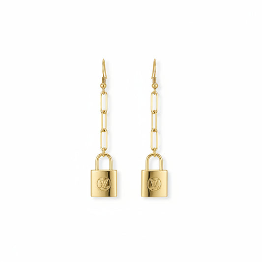 Golden Lock Link Drop Earrings