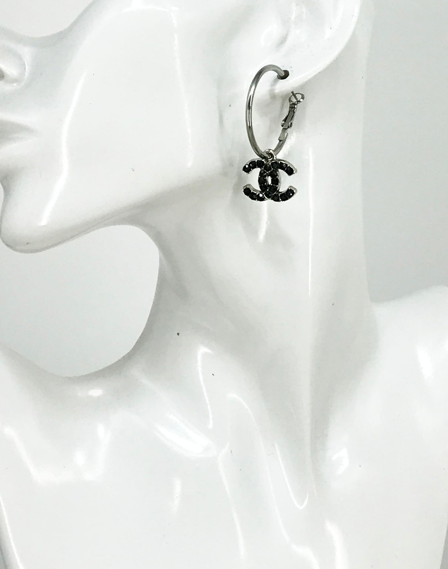 Mini Black Sparkle Charm Hoop Earrings