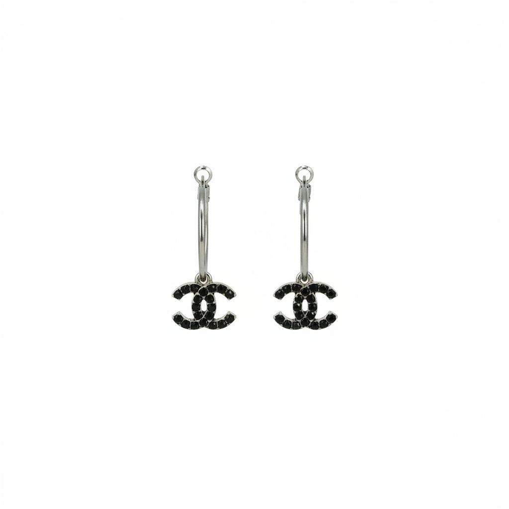 Mini Black Sparkle Charm Hoop Earrings