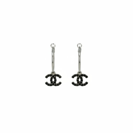 Mini Black Sparkle Charm Hoop Earrings