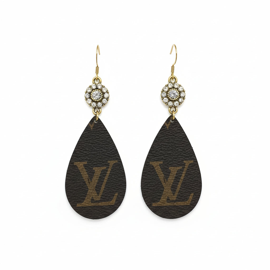 Bloom Rhinestone Leather Teardrop Earrings