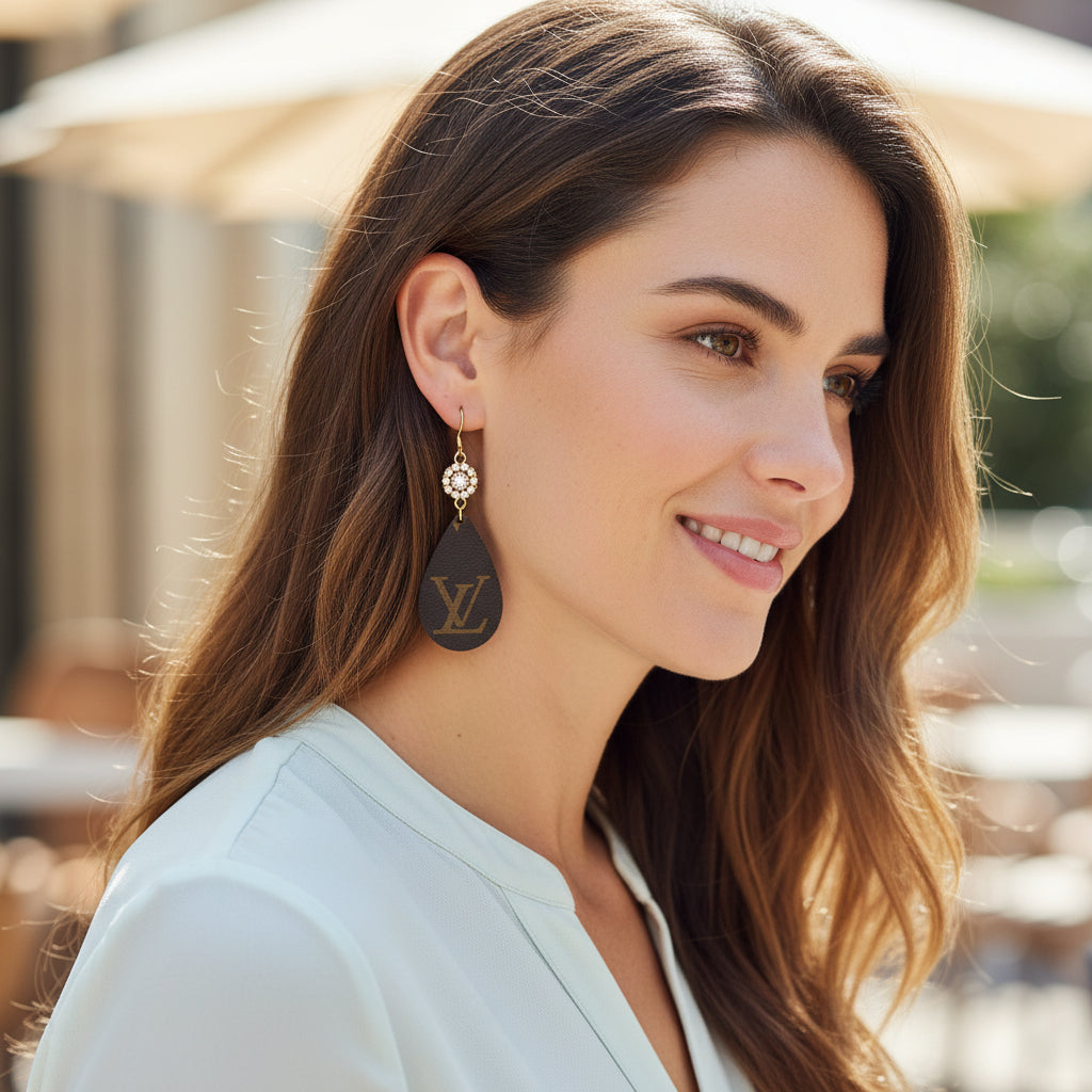 Bloom Rhinestone Leather Teardrop Earrings