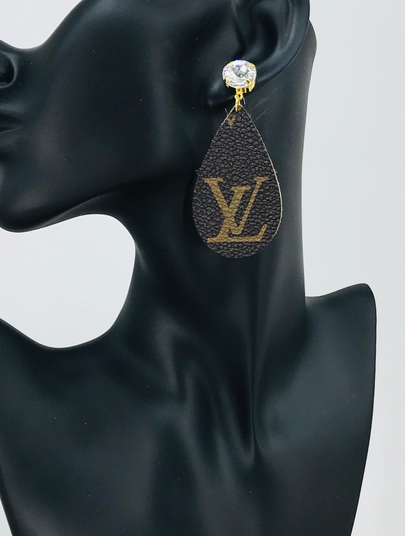 Crystal Glow Teardrop Leather Earrings