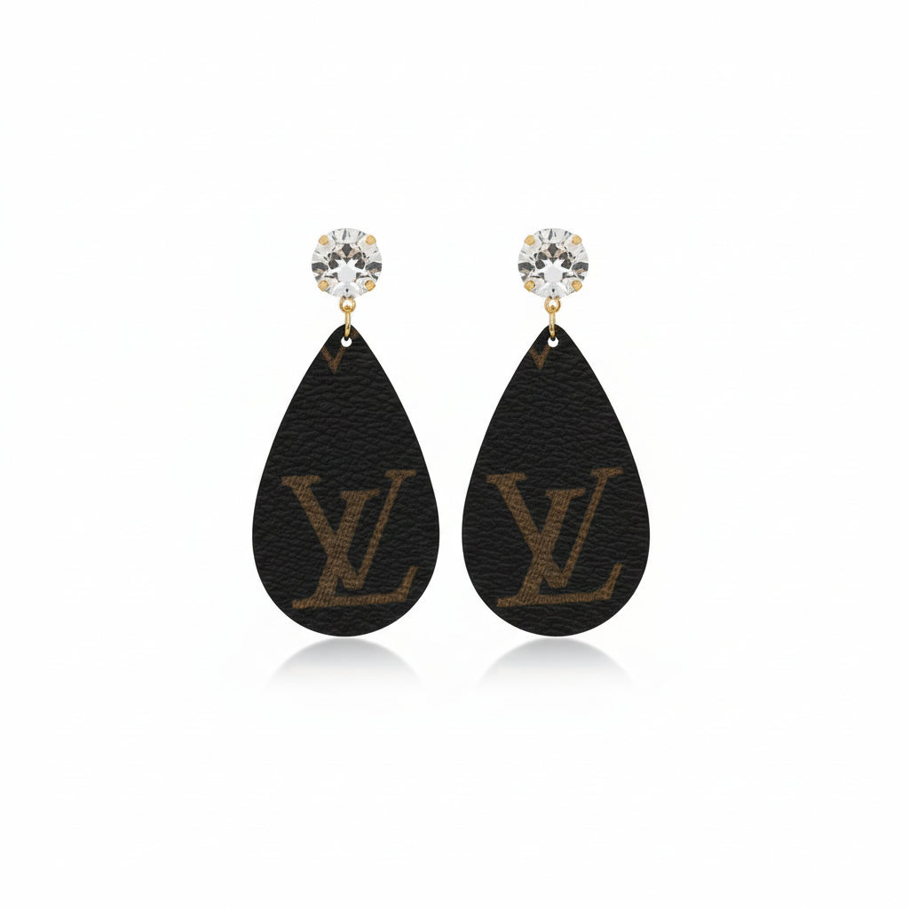 Crystal Glow Teardrop Leather Earrings