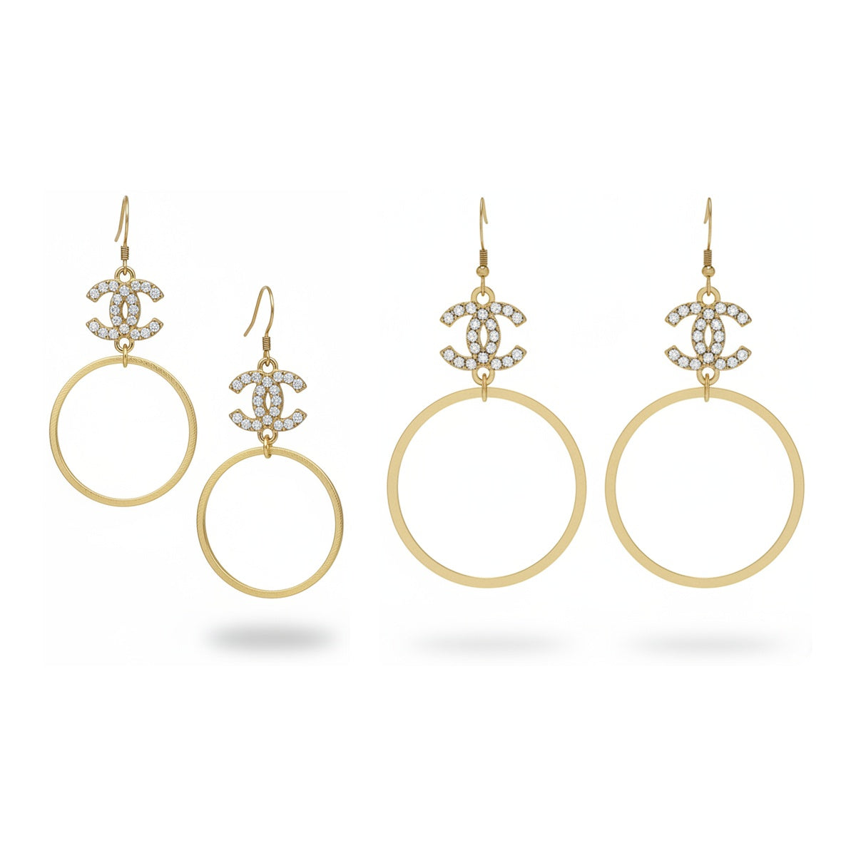 Sparkle Charm Brushed Hoop Drop Earrings
