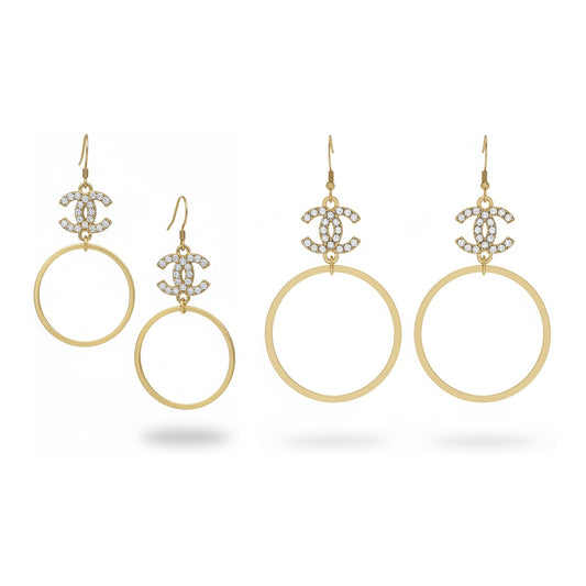 Sparkle Charm Brushed Hoop Drop Earrings