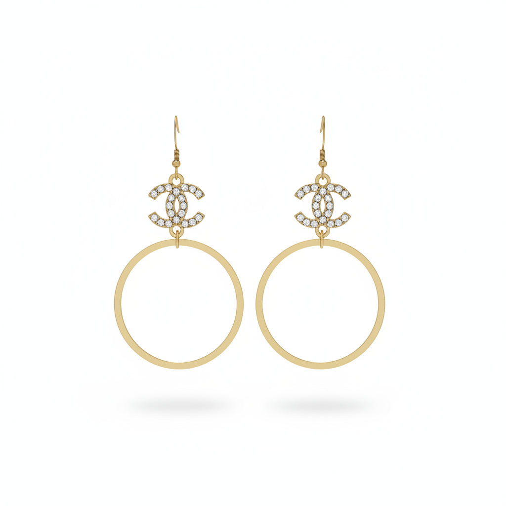 Sparkle Charm Brushed Hoop Drop Earrings