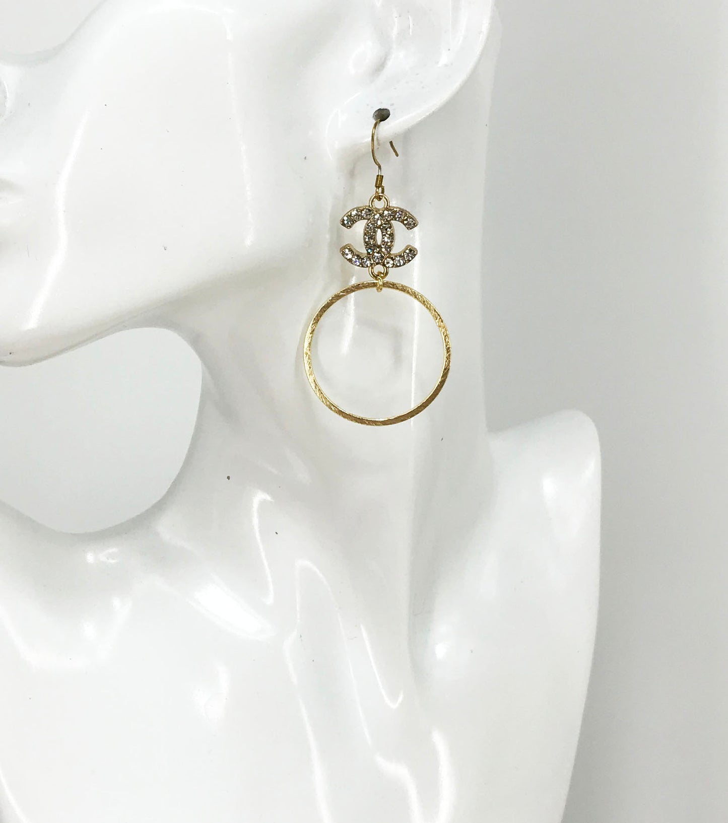 Sparkle Charm Brushed Hoop Drop Earrings