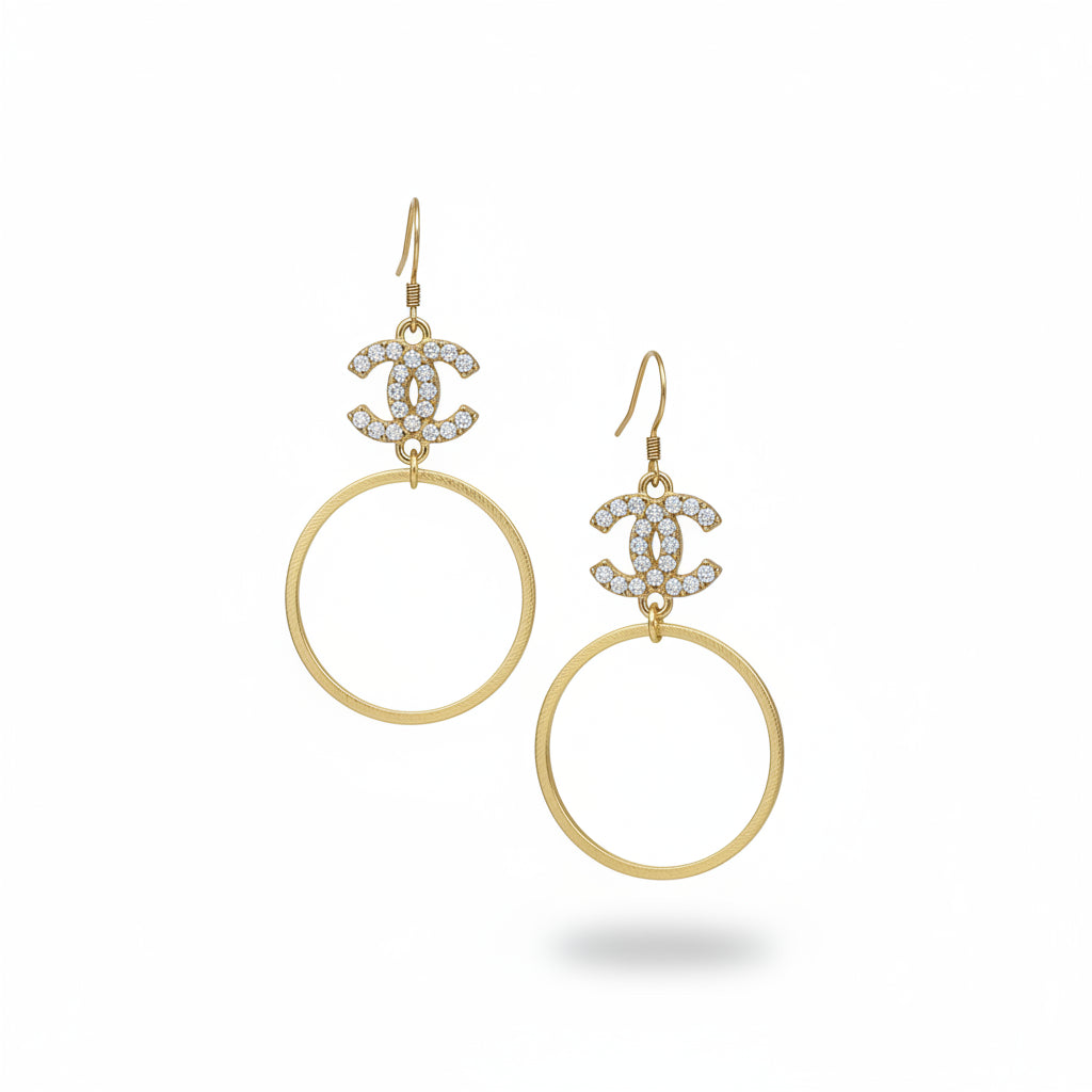 Sparkle Charm Brushed Hoop Drop Earrings