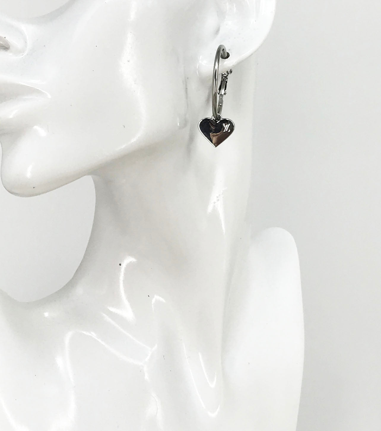 Engraved Heart Charm Hoop Earrings