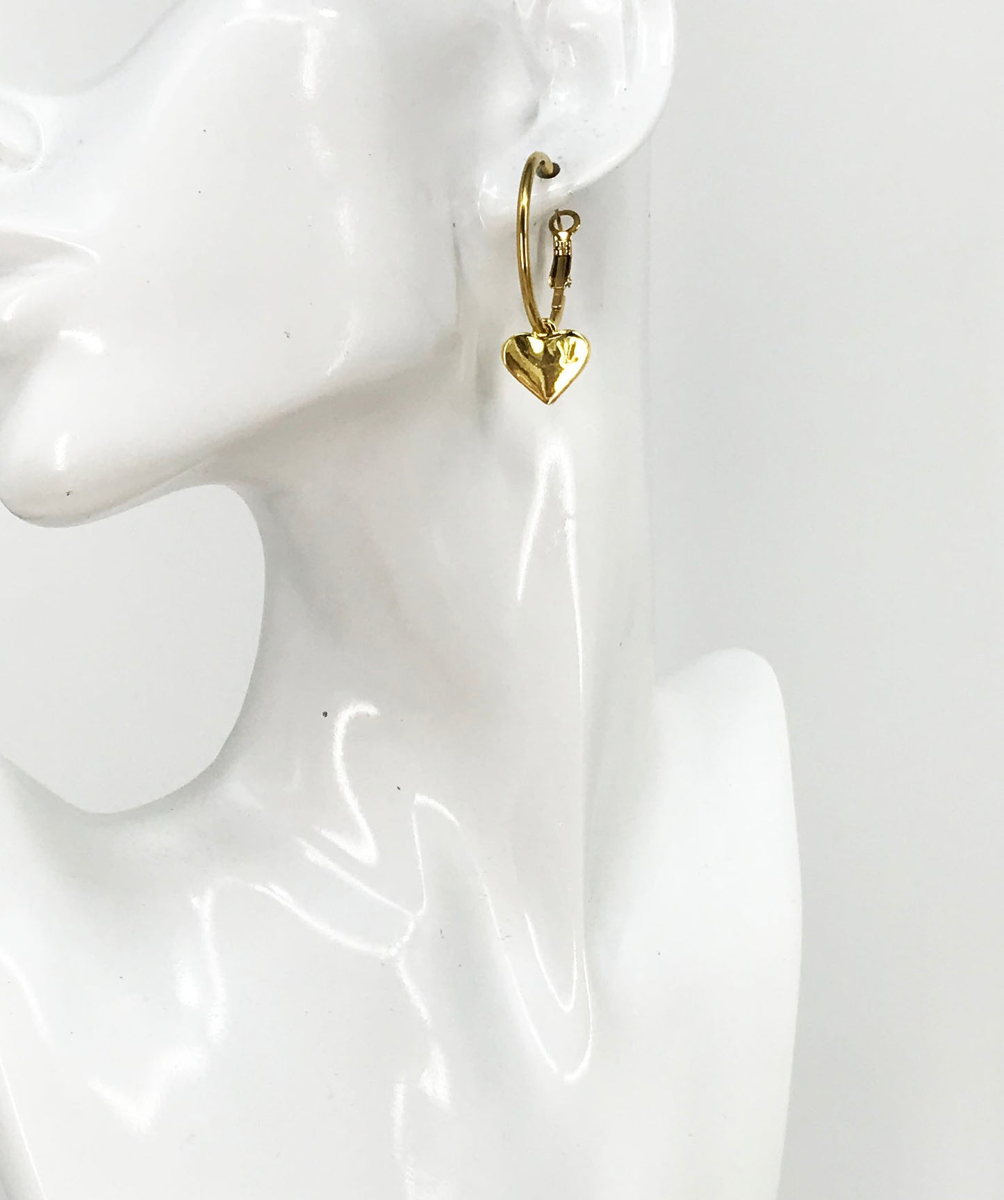Engraved Heart Charm Hoop Earrings