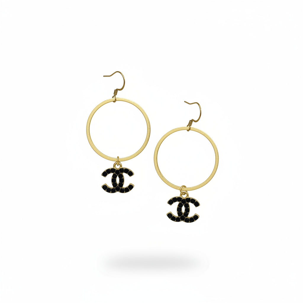 Sparkle Charm Brushed Hoop Drop Earrings