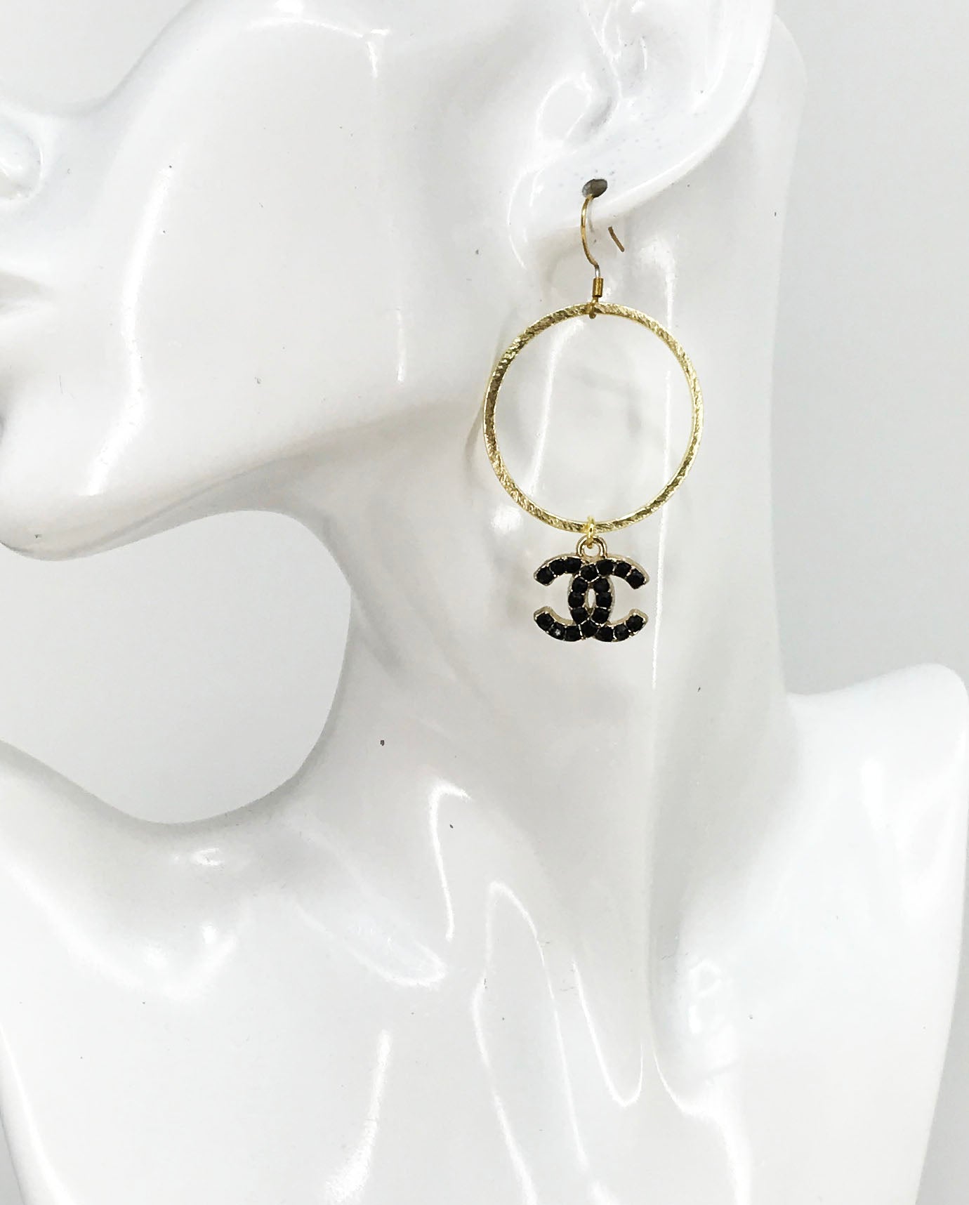 Sparkle Charm Brushed Hoop Drop Earrings