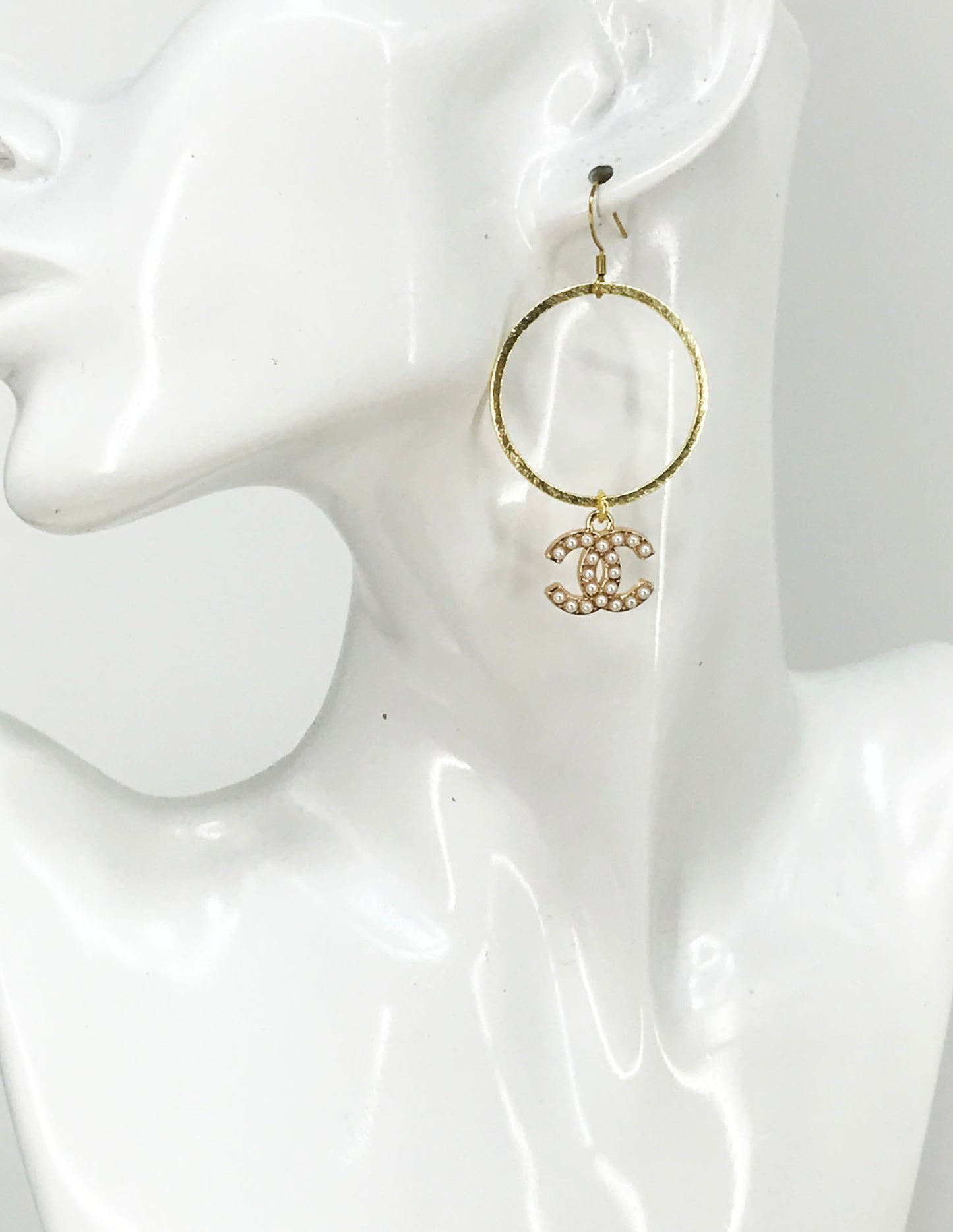 Sparkle Charm Brushed Hoop Drop Earrings