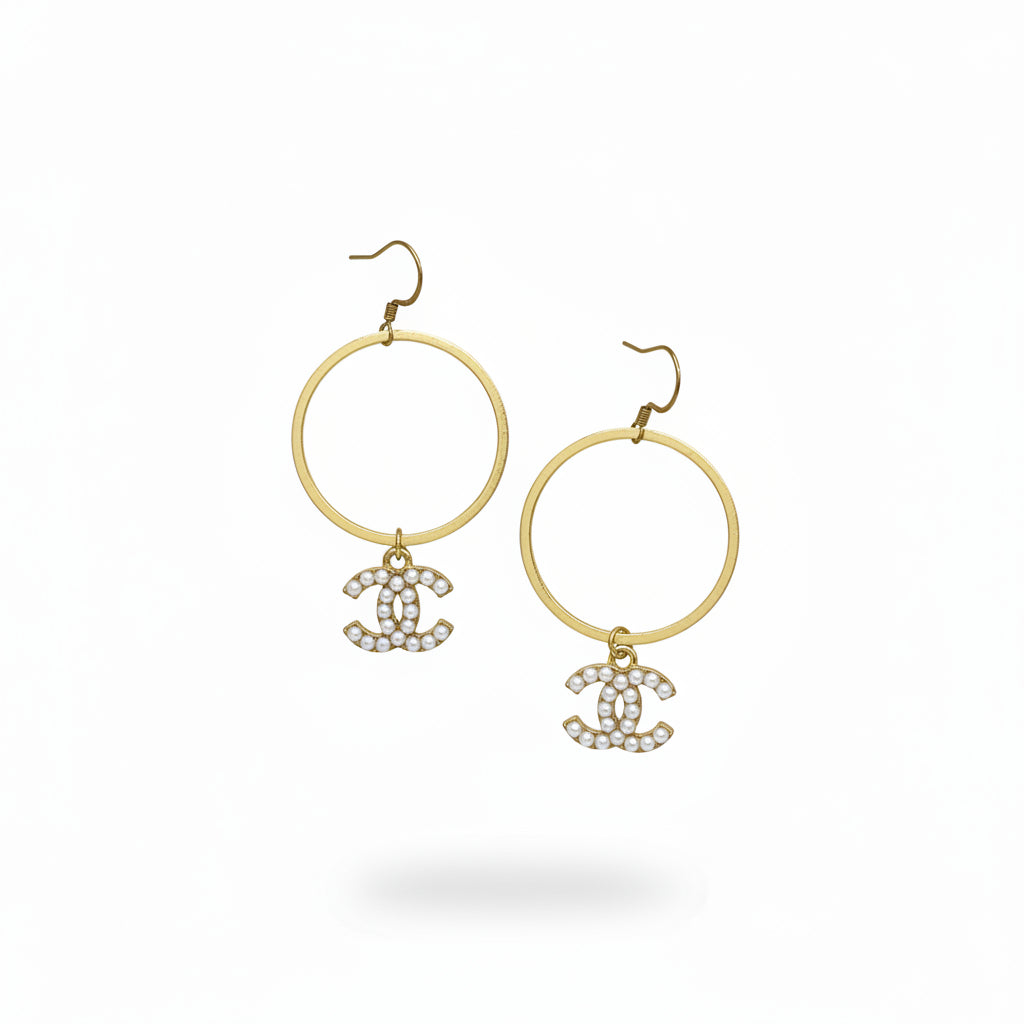 Sparkle Charm Brushed Hoop Drop Earrings