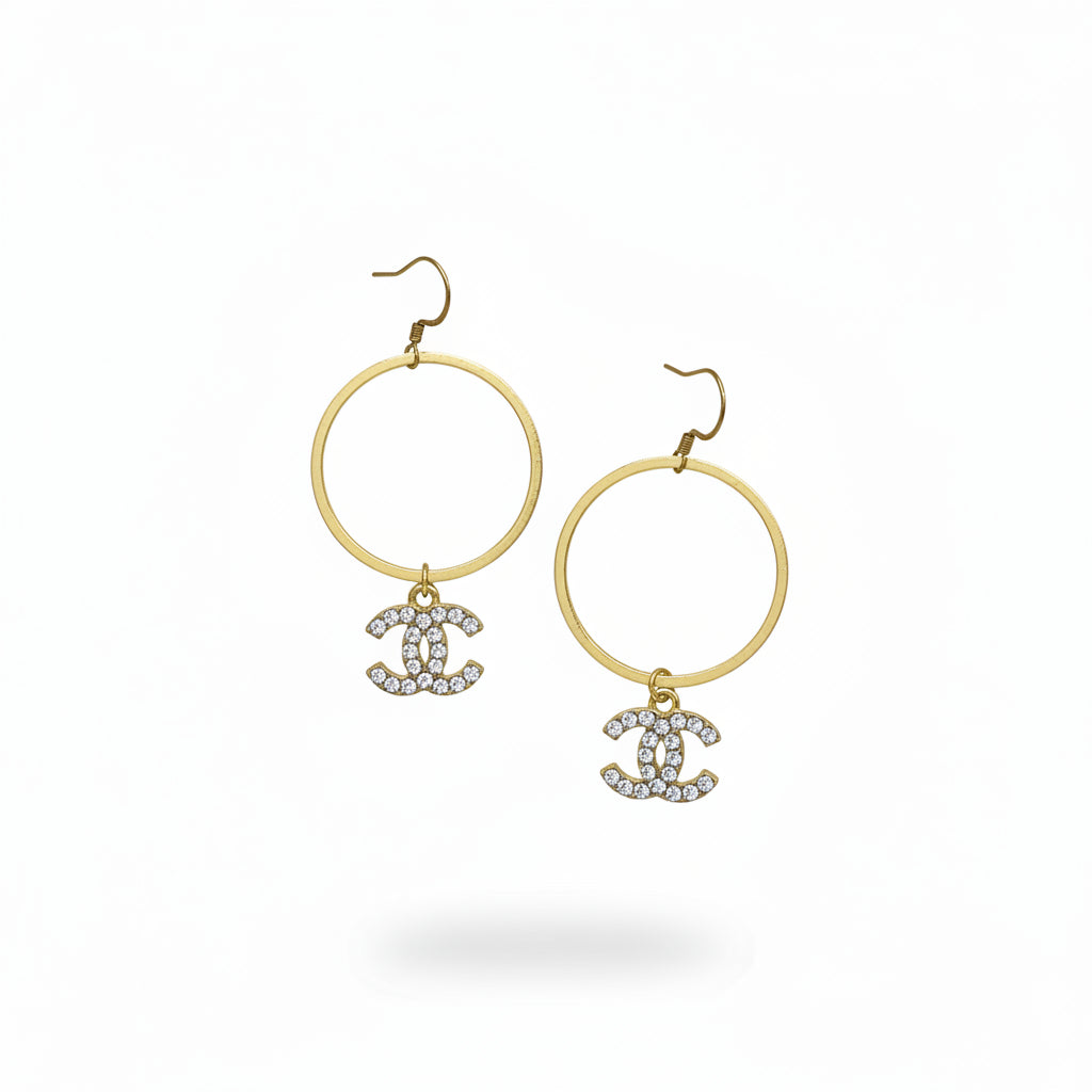Sparkle Charm Brushed Hoop Drop Earrings