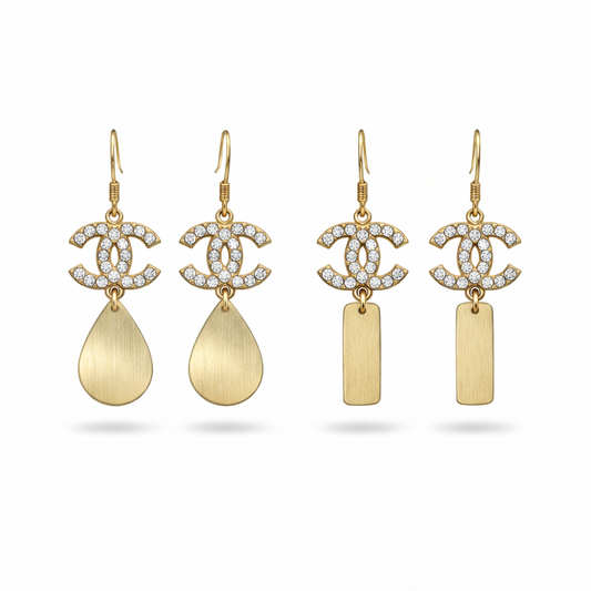 Small Pearl & Brushed Gold Pendant Earrings