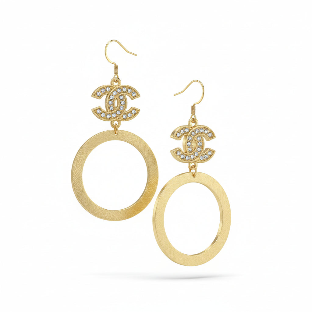 Pearl Charm Brushed Oval Drop Earrings