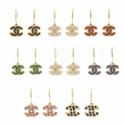 Pavé Double-C Charm Marquise Hook Earrings