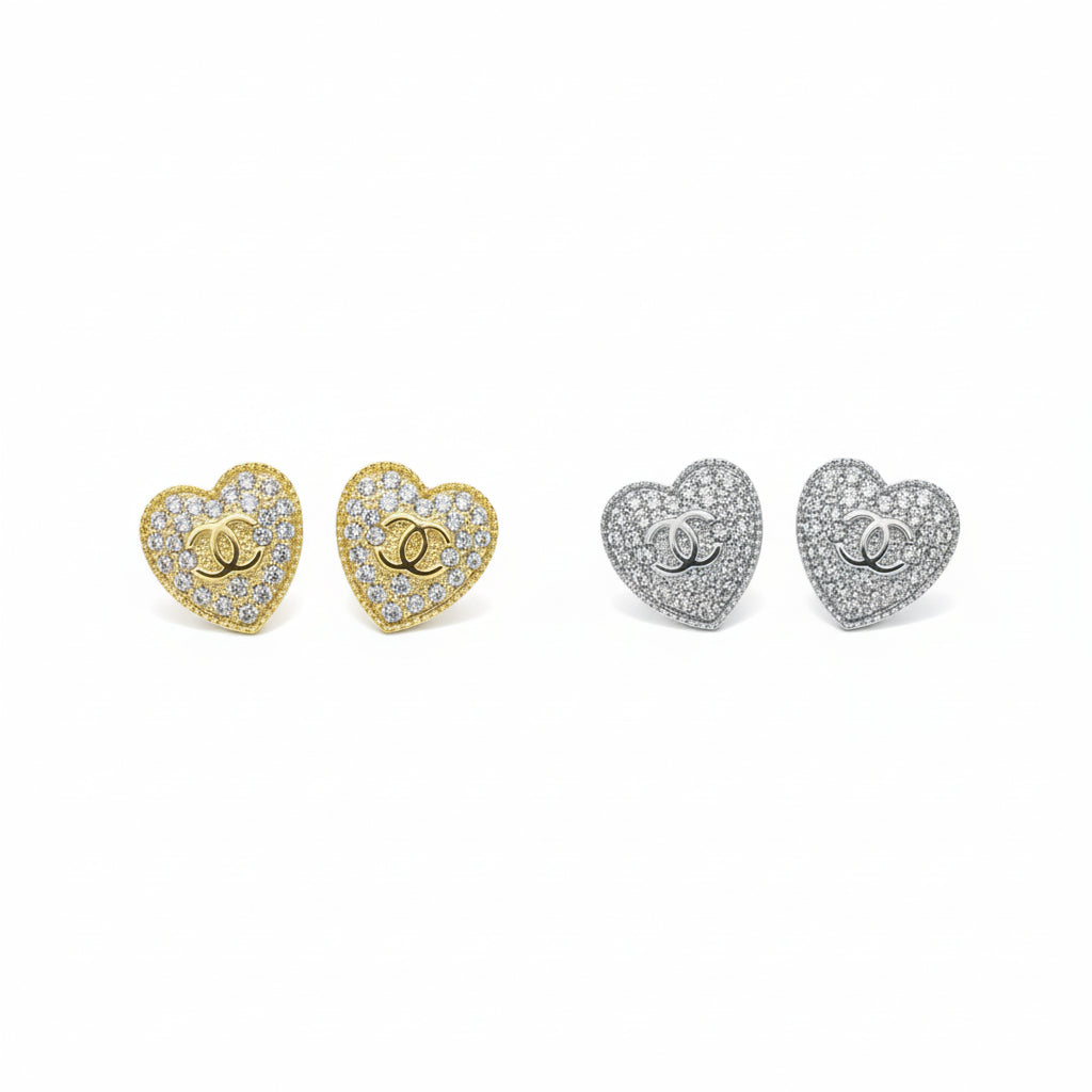 Pave Heart Stud Earrings